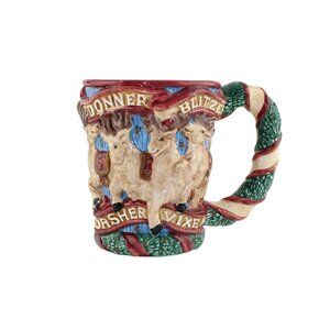 Christmas Fitz and Floyd Reindeer Mug 1992 Holiday 4.5 in Ceramic